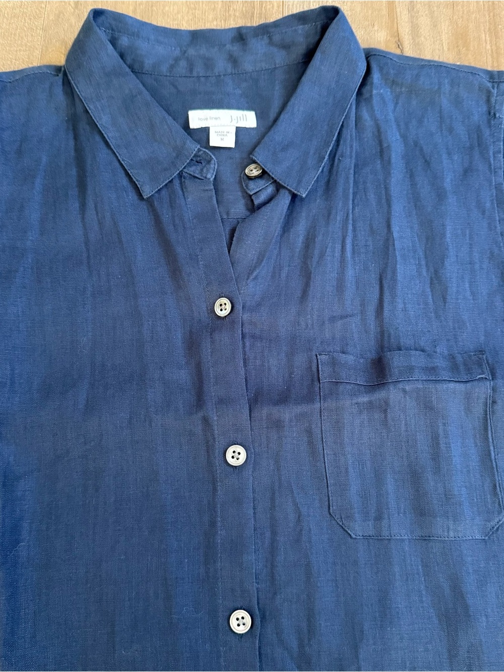 J Jill Love Linen Sleeveless Tunic Button Up Collared Medium Navy Blue Summer - Picture 2 of 7